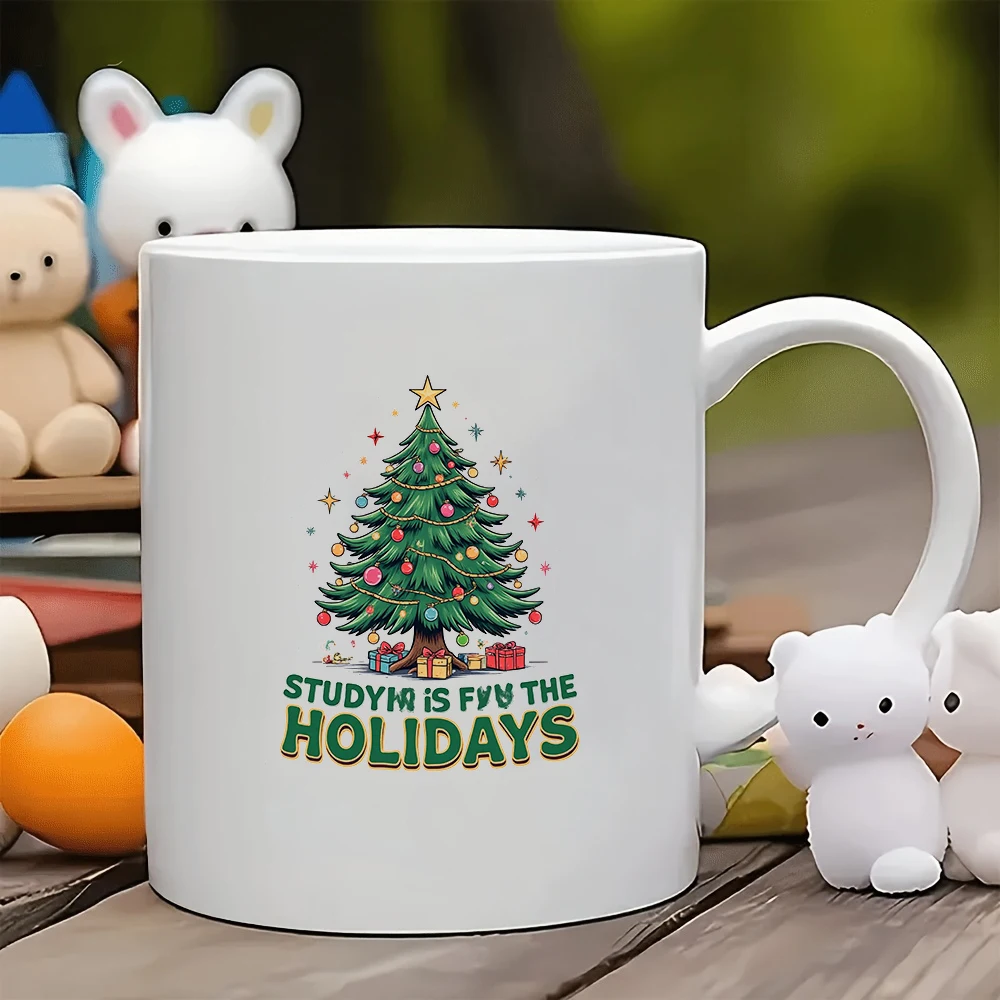 

11oz mug cartoon Christmas tree multicolored ball ornaments creative rabbit companion Learning Fun Christmas Seas