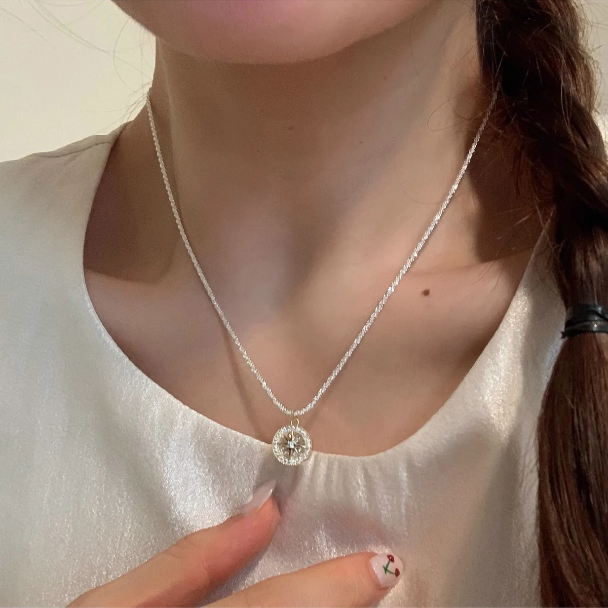 Eight Point Star Pendant Choker Micro Pave Zirconia Unique Versatile Premium Elegant Lightweight Silver Alloy Jewelry Women