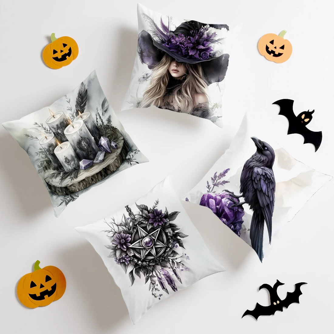 Witch Crow Cushion Pillowcase Printed Polyester 45x45cm Throw Pillowcover Decorative Sofa Cushion Pillowslip Home Decor