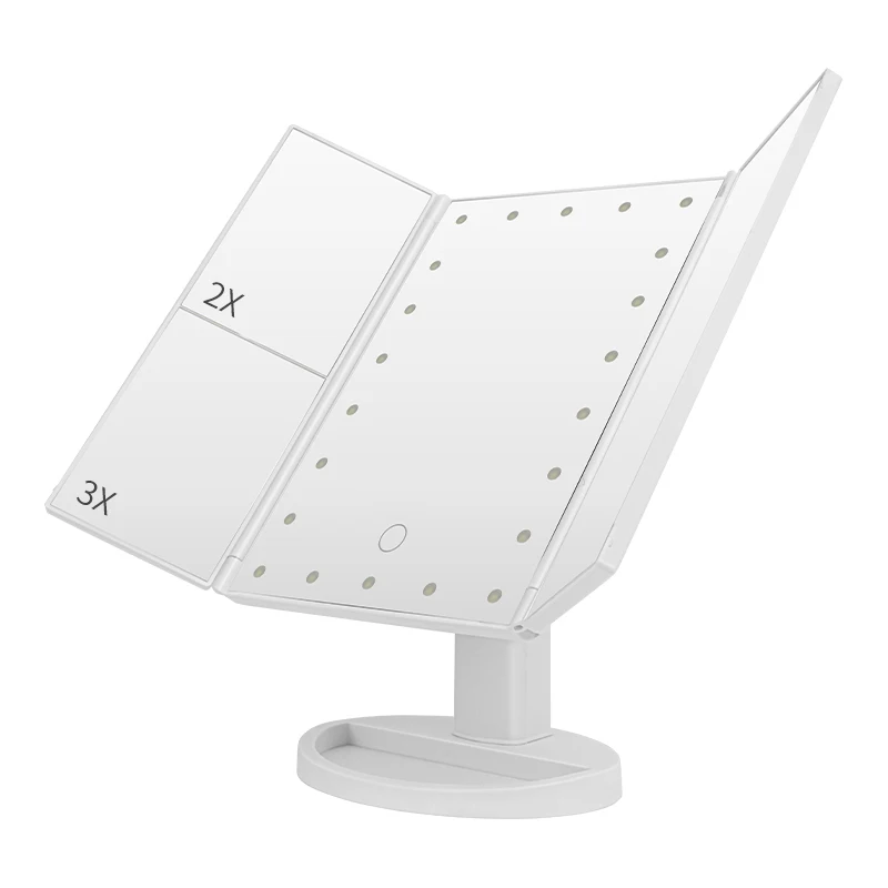 Desktop Triple Fold Makeup Mirror 2X/3X Magnification True-View Lighting Battery or USB Powered Portable Desktop Dressing