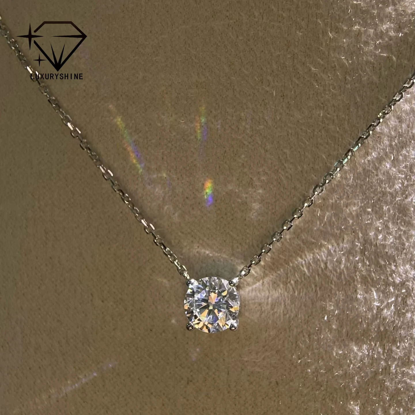 LuxuryShine 1CT 2CT 3CT Round Lab Grown Diamond Necklace VVS2/VS1 Clarity D-F Color 18K White Gold Pendant custom Jewelry