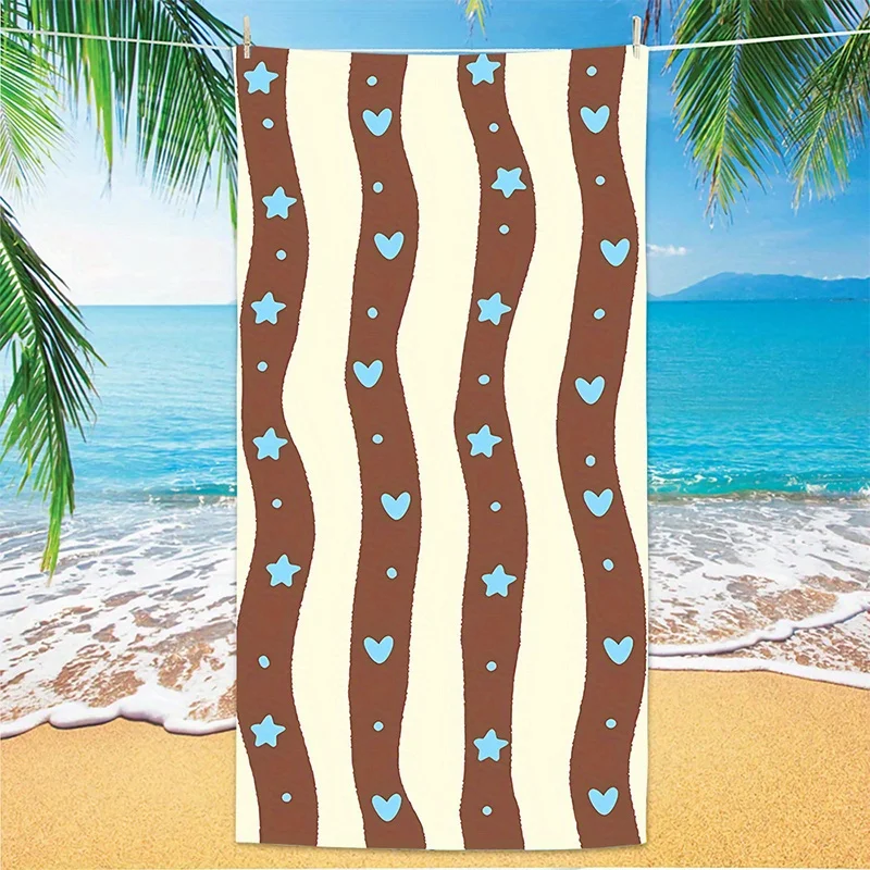 

Beach Towel Brown and Blue Printed Pattern Sun Protection Windproof Suitable for Swimming Pool Camping Travel Blanket