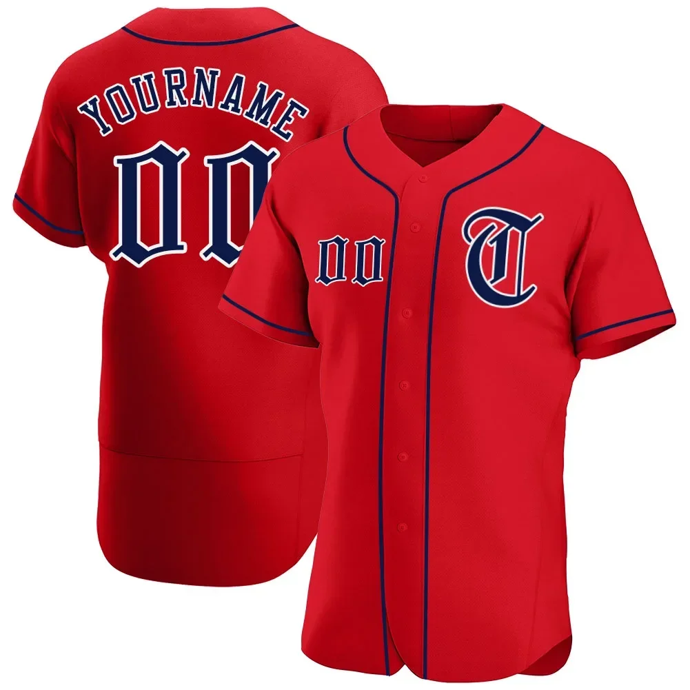 

Custom Baseball Jersey Design Printed Team Name Number Red Blue Baseball Shirt Hip Hop Street Style Softball Uniform Men/Youth