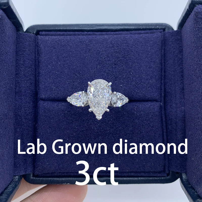 AEAW Custom Jewelry  Pear cut Lab Grown diamond Main diamond 3ct,side 0.5ct each .total 3ct 14k Gold