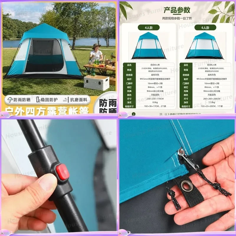 For 3-4 Person Automatic Pop Up Tent Waterproof Vinyl Camping Shelter Quick Open Folding Portable Outdoor Hiking Car Roof Top