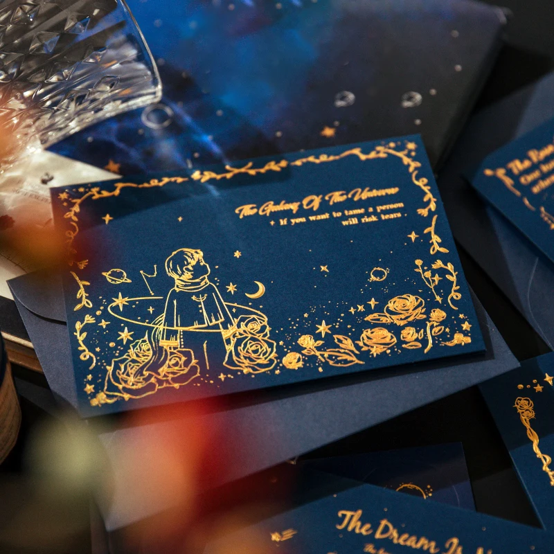 The Little Prince And Rose Embossed Greeting Card Envelope Set Aesthetic Romantic Birthday Blessing Greeting Card Stationery