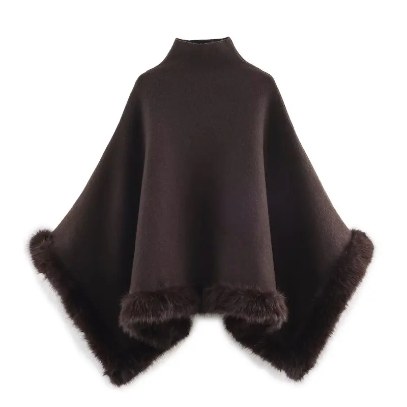 

Women’s Faux Fur Flat Knit Cape Coat Winter Warm Elegant Party Luxury Outerwear Poncho