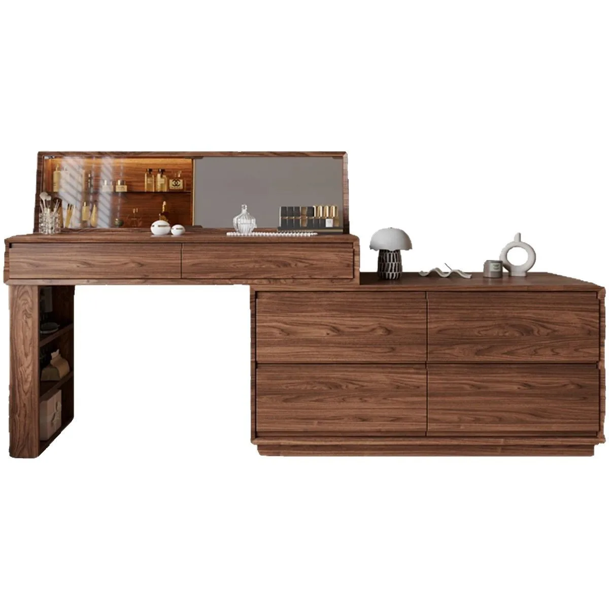 

Solid wood dresser chest integrated bedside storage cabinet walnut bedroom medieval retractable makeup table