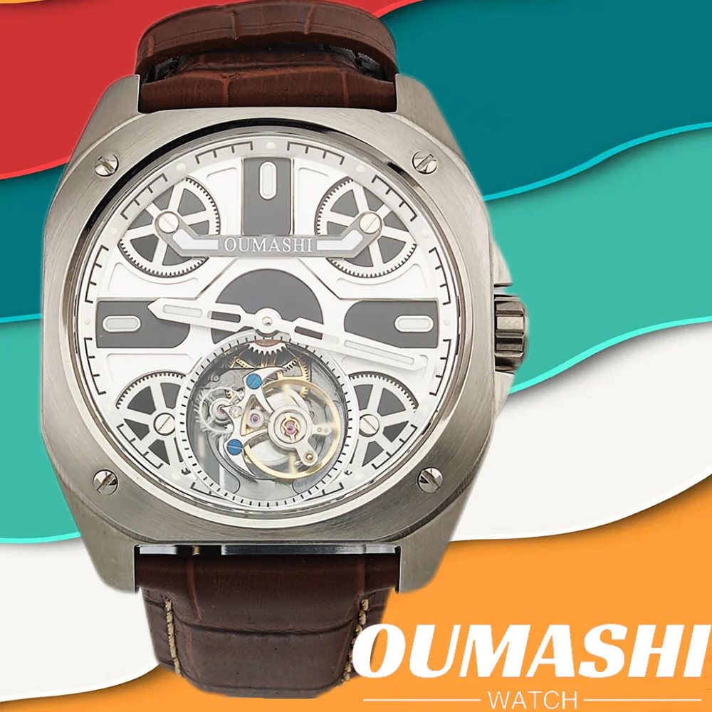 OUMASHI watch 41.5mm original brand men's tourbillon mechanical skeleton tourbillon movement fashion watch men's sapphire mirror