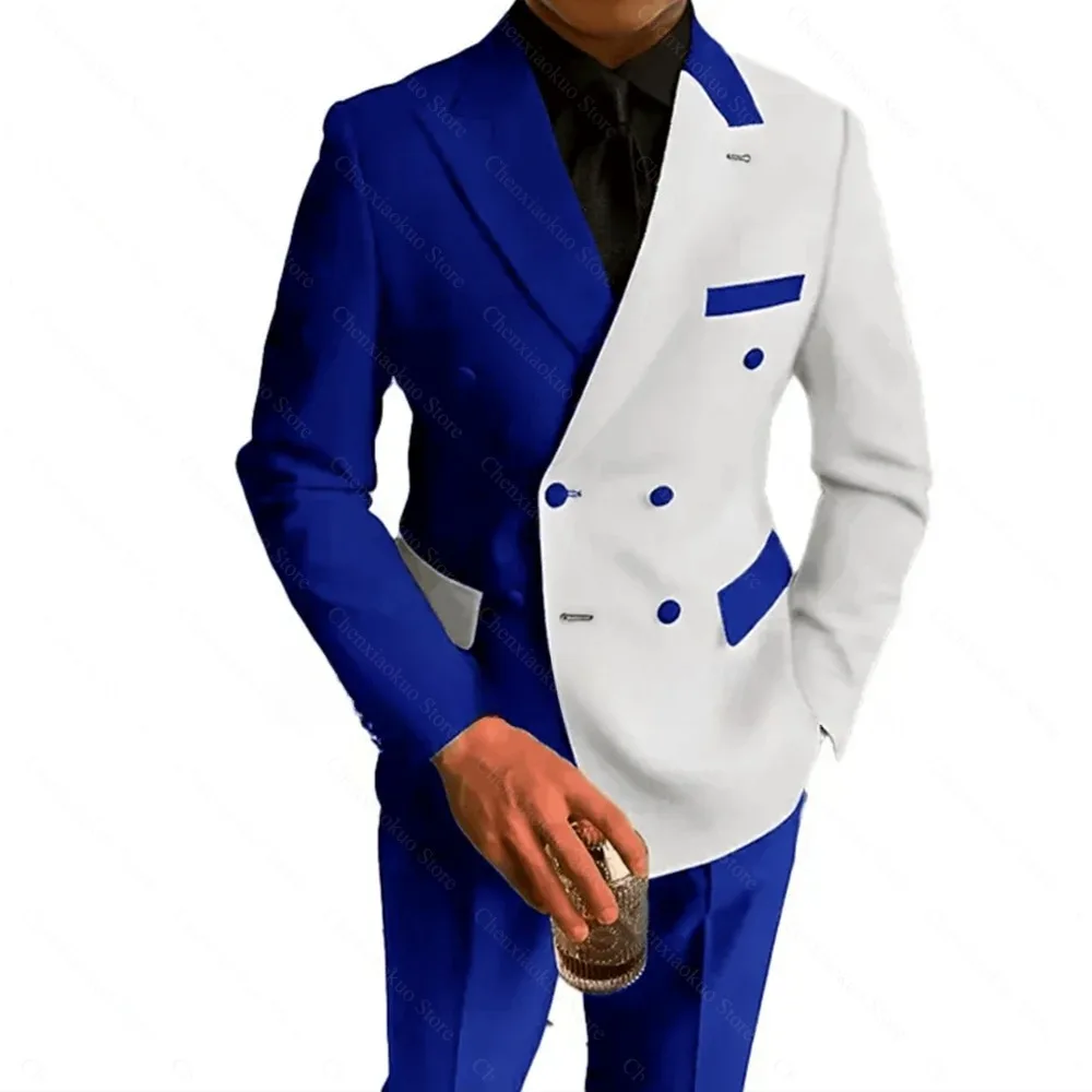 

Patchwork Men Suits Slim Fit Peak Lapel Double Breasted Outfits 2 Piece Fashion Style Formal Business Casual Daily Male Suit