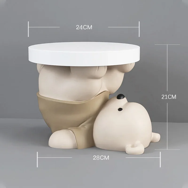 Cute Bear Coffee Bedroom Bedside Small Table,Bear Statue Shoes Stool Creative Cabinet Tray Ornament Home Decor Housewarming Gift