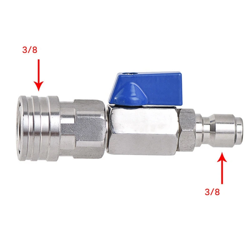 1 Piece High Pressure Washer Ball Valve Kit 3/8 NPT Quick Connector 4500 PSI Silver&Blue Metal For Power Washer Hose