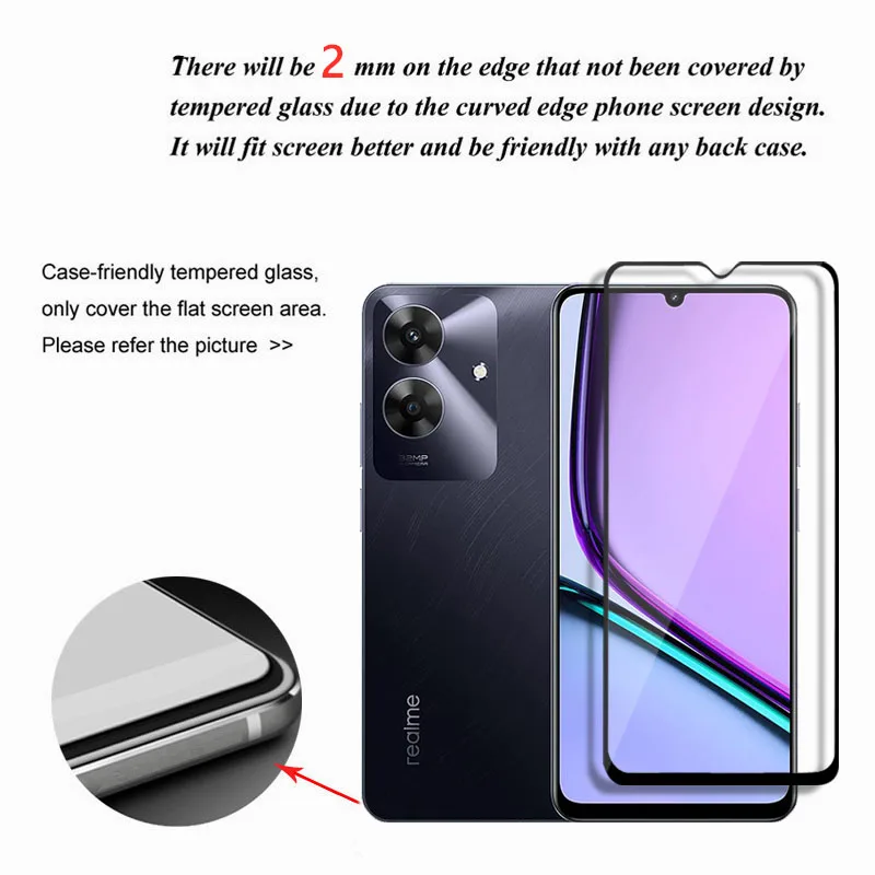 Per Realme Note 60 vetro anteriore per Realme C61 pellicola protettiva bordo nero per Realme Narzo N61 protezione dello schermo protezione della