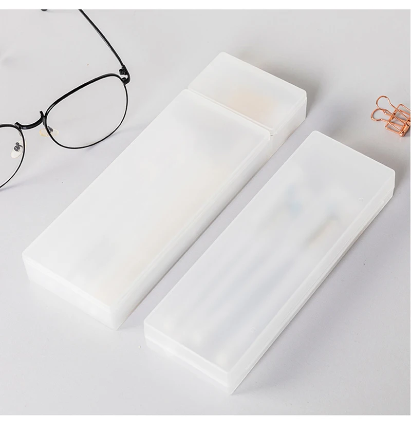 2023 Pencil Cases Pens Storage School Office Simple Matte Transparent Plastic Box Frosted White Stationery Supplies