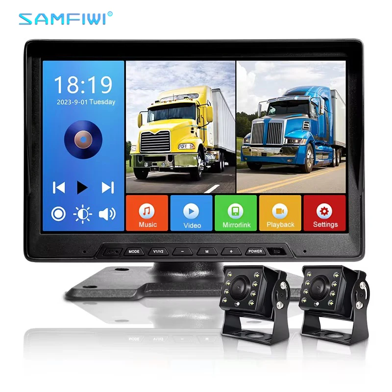 10.1" 1080P 2Channel Truck Backup Camera System Waterproof Reverse Cam Car DVR Recorder Monitor Multimedia Player For RV Van Bus