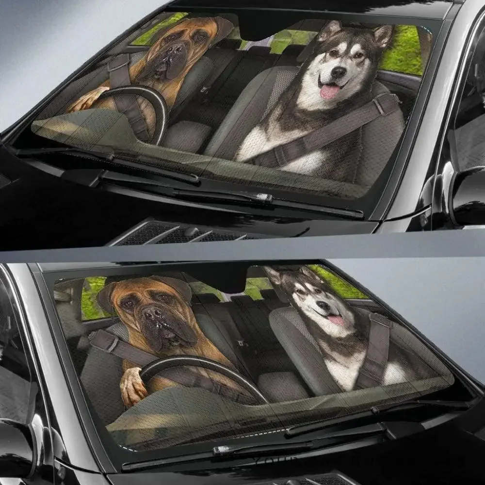 siberian husky dog driver right hand drive car sunshade windshield sunshade animal dog car window sunshade