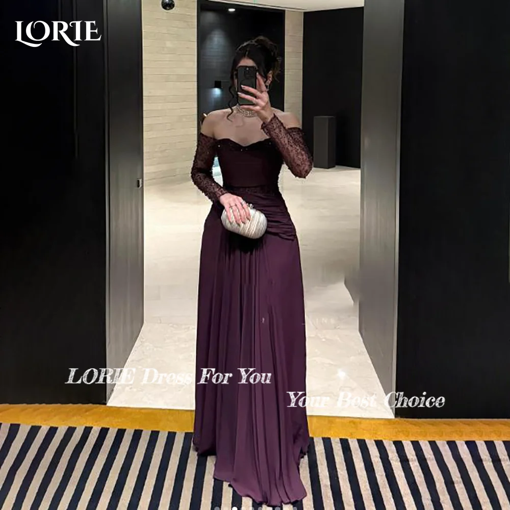 Sukienki wieczorowe LORIE z brokatowymi, błyszczącymi koralikami, luksusowe, z odkrytymi ramionami, dekolt w serduszko, plisowane, seksowne, w kształcie litery A, marszczone, sukienki na studniówkę, suknie dla panny młodej na przyjęcie.