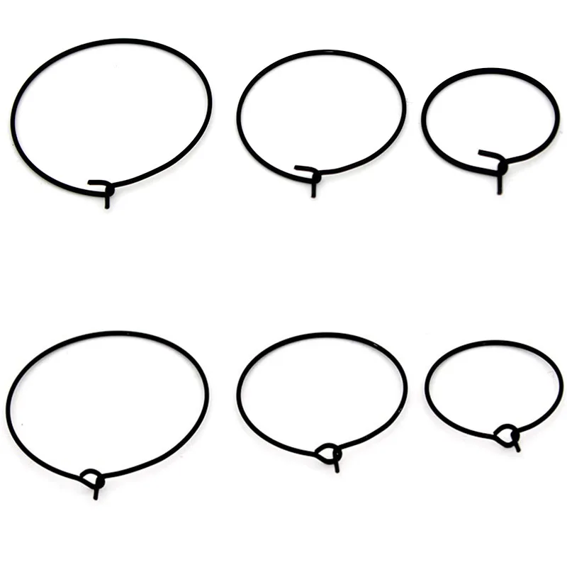20Pcs 20mm 25mm 30mm Stainless Steel Black Circle Earwire Hoops Loop Earrings for DIY Dangle Earring Jewelry Making Supplies
