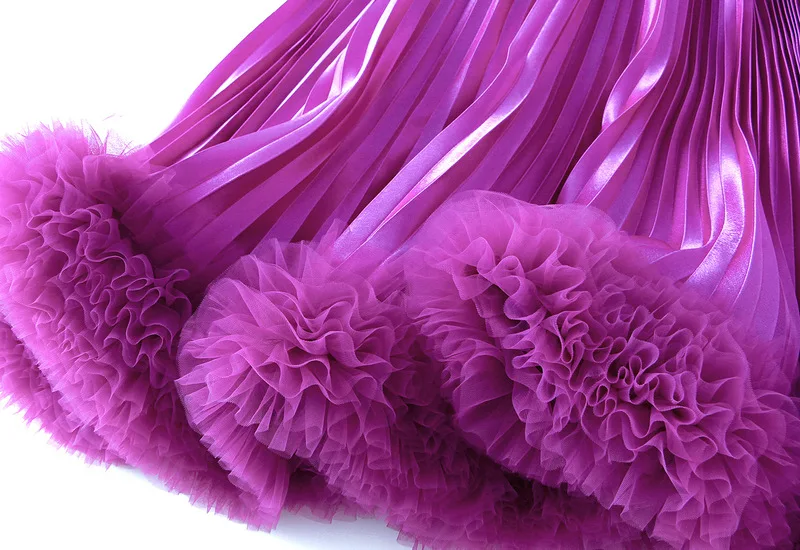 تنورة بتلات فاخرة بطيات للسيدات 2025 تنانير جديدة راقية متوسطة وطويلة على شكل حرف A بحافة فطرية من الحرير المزيف #5