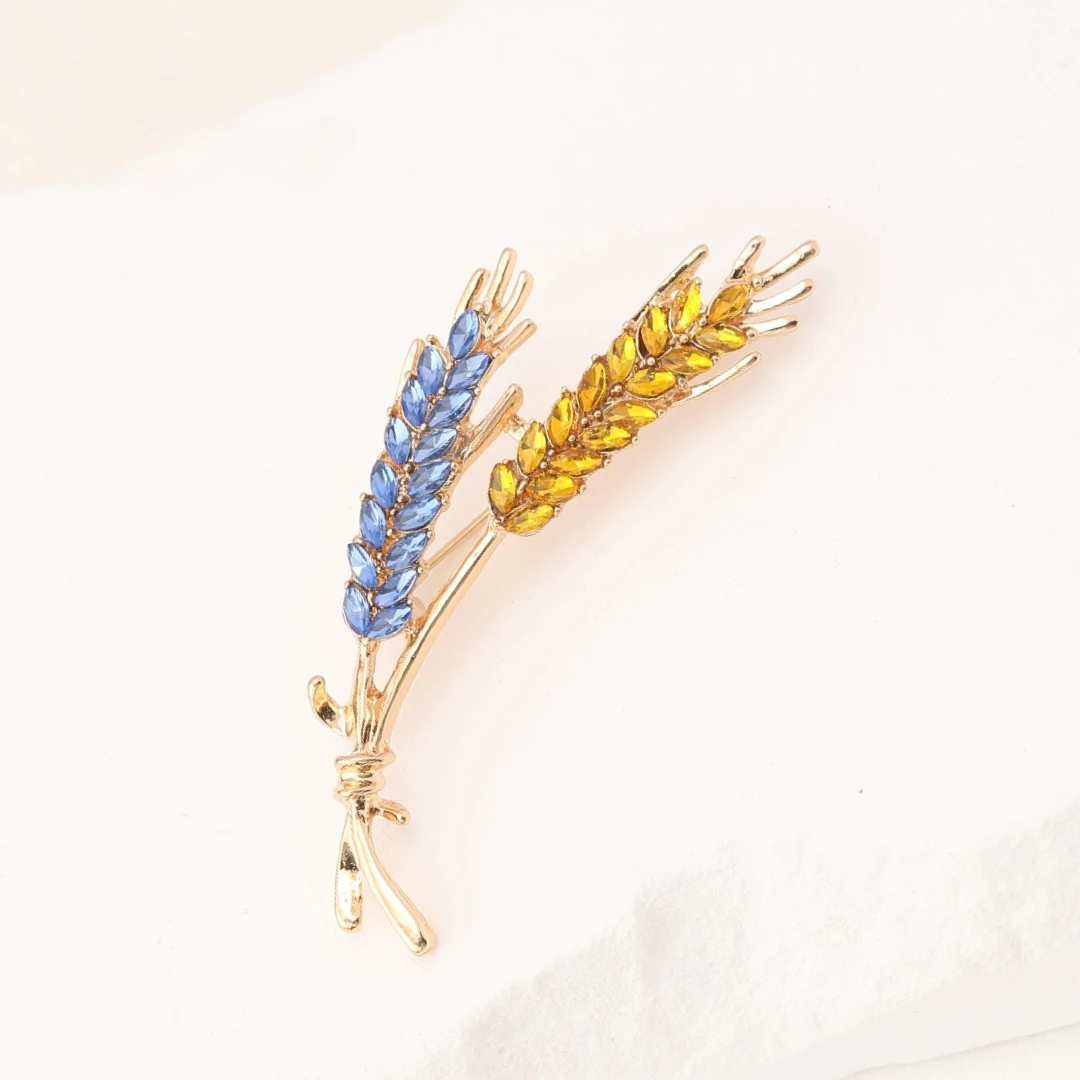 Luxury Women Brooches Ukraine Wheat Badge 7-Color Rhinestone Blue&Yellow Brooch Pins Men Accessories Jewelry For Clothing