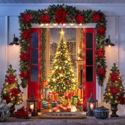 1pc Festive Polyester Christmas Tree Door Cover, Indoor/Outdoor Holiday Decoration, No Power Needed, Multipurpose Use