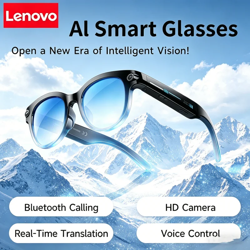 Lenovo AI Smart Glasses 8K HD Camera LED light Translation Dialogue Meeting Video Record Outdoor Sports Sunglasses 2026 New