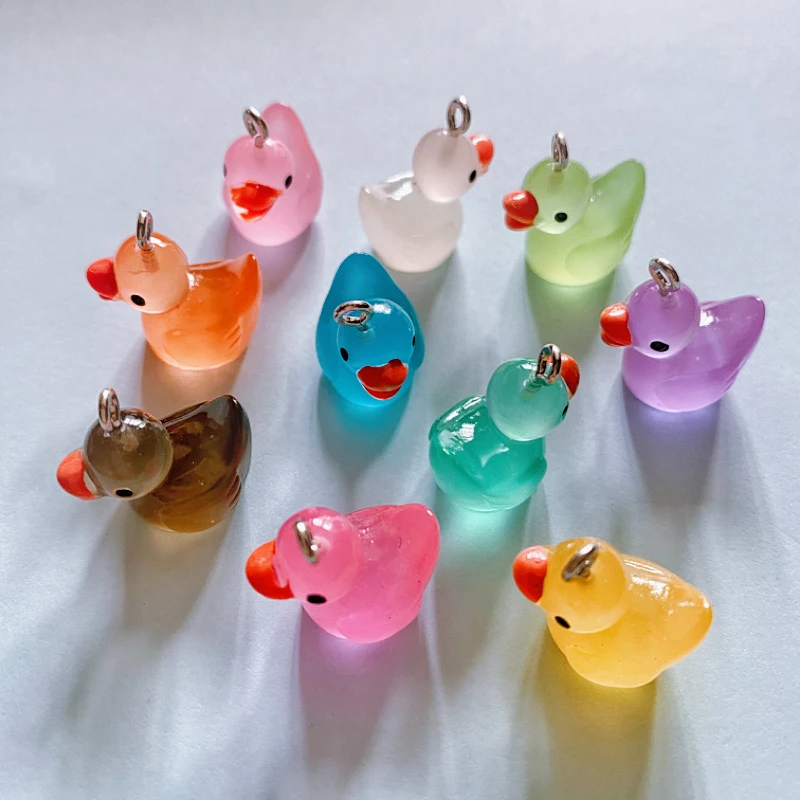 10pcs Kawaii Color Duck Luminous Animal Resin Charms Pendants DIY Jewelry Making Accessories Keychain Earrings