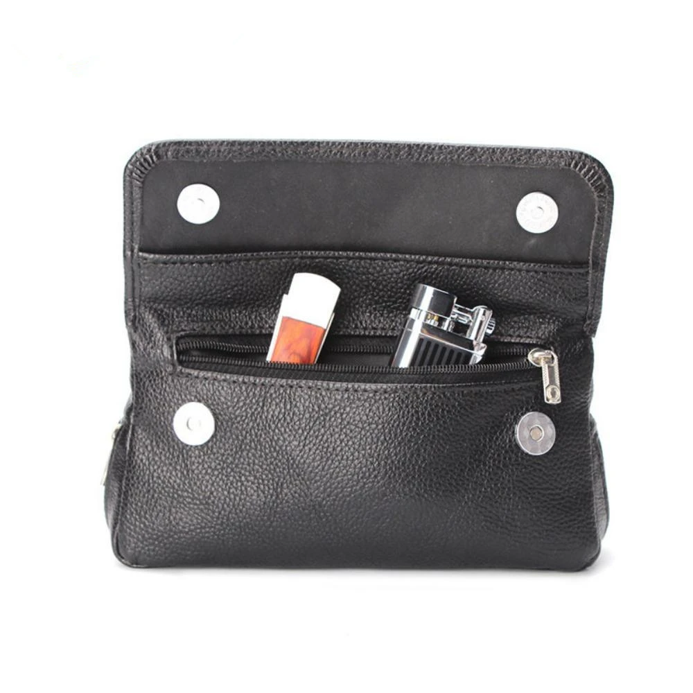 Soft PU Leather Pipe Smoke Bag Black Practical Portable Pouch 2 Smoking Pipes and Tobacco Tool Accessories Storage Bag