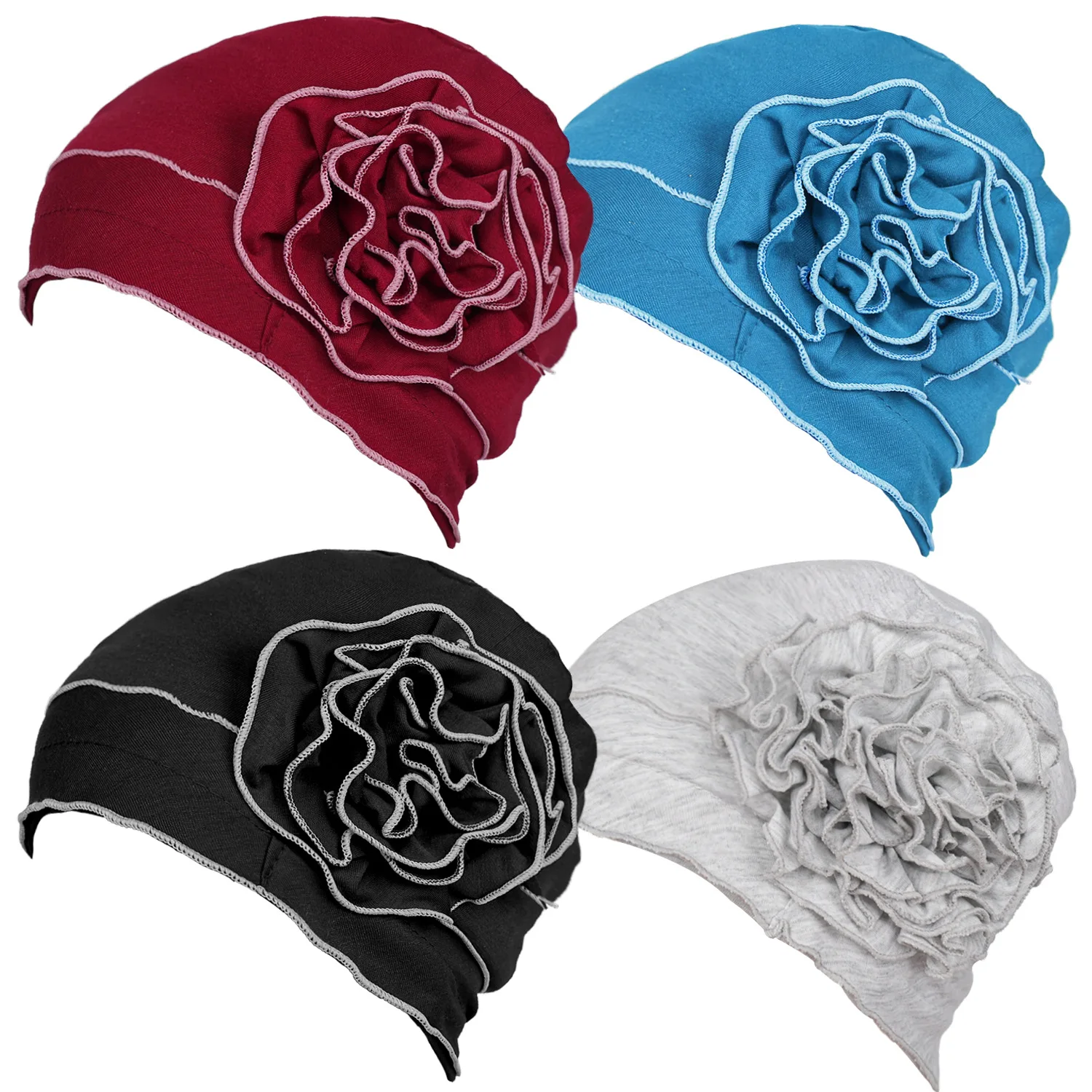 Elastic Big Flower Head Wraps para Mulheres, Turbante Monocromático, Chapéu Indiano, Bandana Elástica, Tampas Indianas, Acessórios para Cabelo Senhora