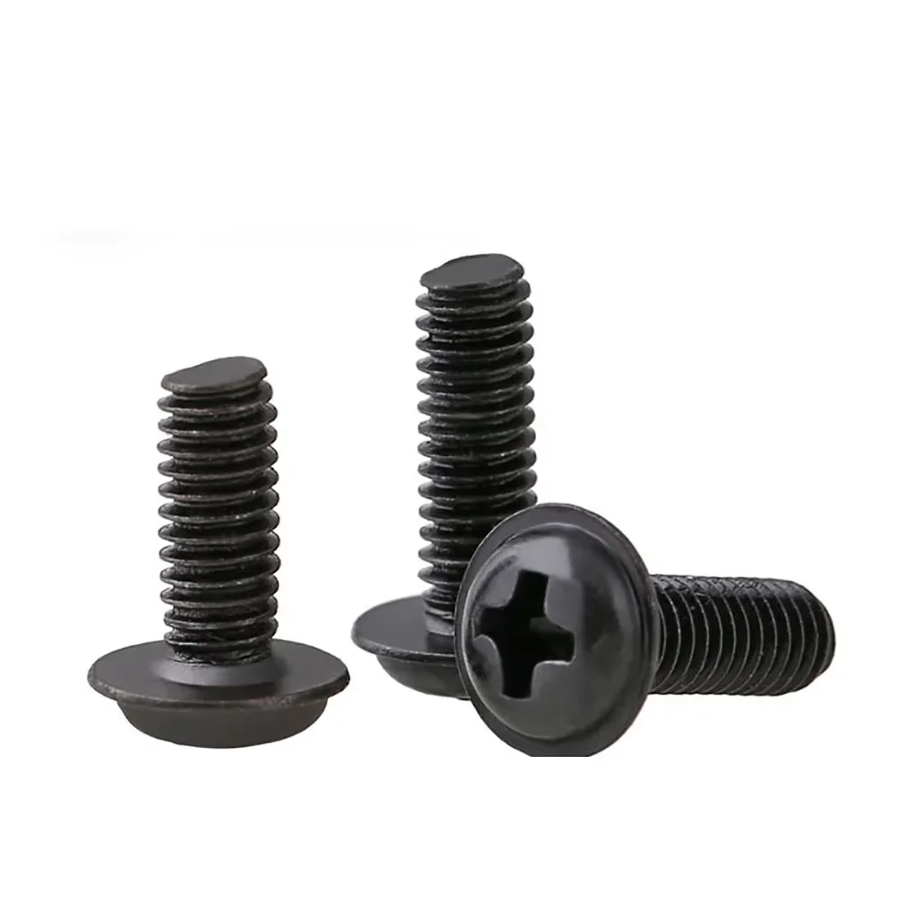 50pcs Black/Nickel Plated Stainless Steel Cross Recessed Round Head with Washer  Ring Screw Bolt M1.4/M1.7/M2/M2.5/M3/M3.5/M4