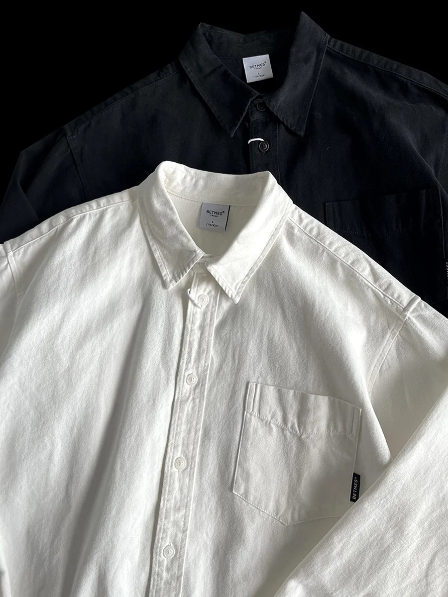 

Loose Fit Cotton Work irt Long Sve Turn-down Collar Japanese Sle Autumn White irt Front ort Ba Long Versatile Th...