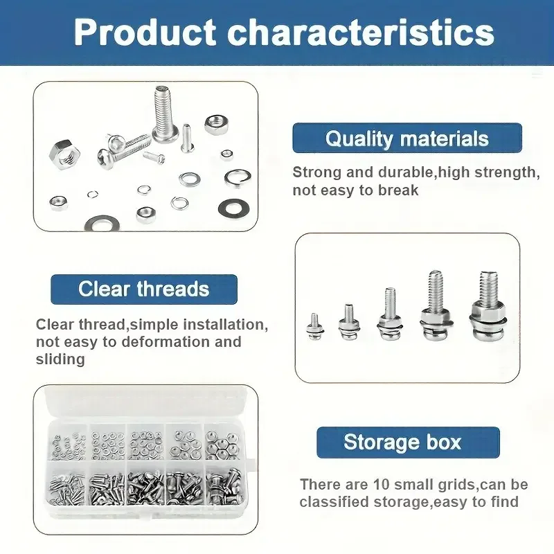 320 قطعة محاصر عبر الرأس جولة رئيس الترباس والجوز والغسالة مزيج مجموعة M2 M2.5 M3 M4 M5 #6