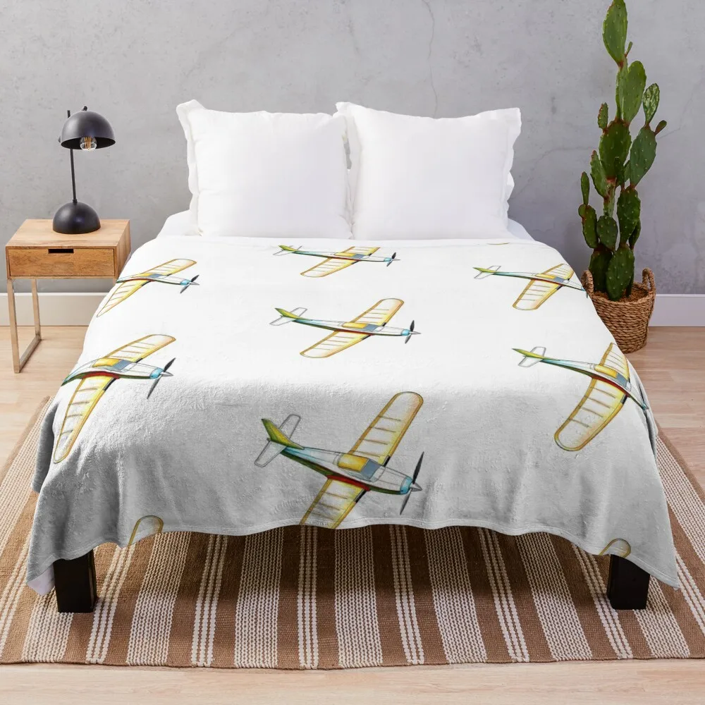 Propeller airplane in cartoon illustration style Throw Blanket Plaid For Sofa Thin Weighted Beach Blankets