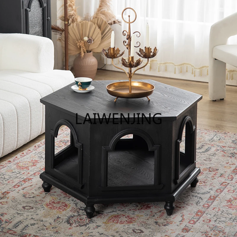 MJY French black tea table polygon living room B & B palace style storage corner coffee table