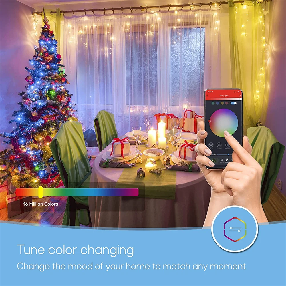 Smart Christmas String Lights Works Alexa Google LED Lights Color Changing Fairy Lights with App Remote for Indoor Christmas