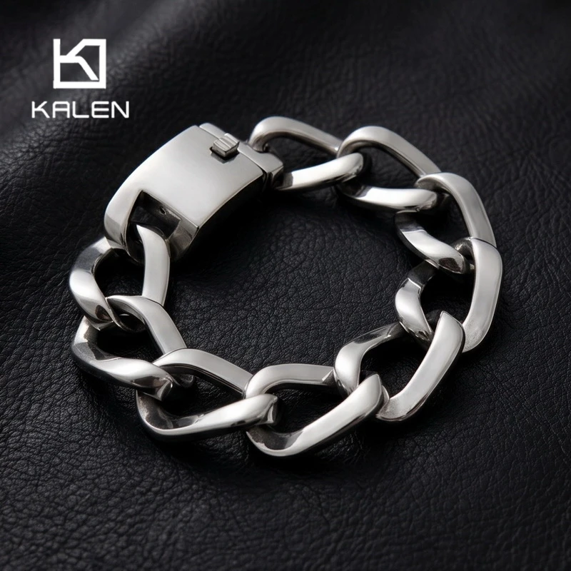 kalen 19mm Thick Stainless Steel Paperclip Link Bracelet for Men Punk Large Chunky Chain Biker Jewelry Wristband Hip Hop Gifts