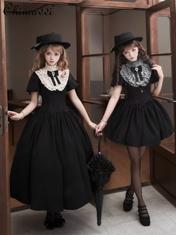 Oryginalny projekt Długa i krótka sukienka Op Wiosna i lato Nowy gotycki styl Ciemna dziewczyna Wysoka talia Elegancka sukienka Cosplay Lolita