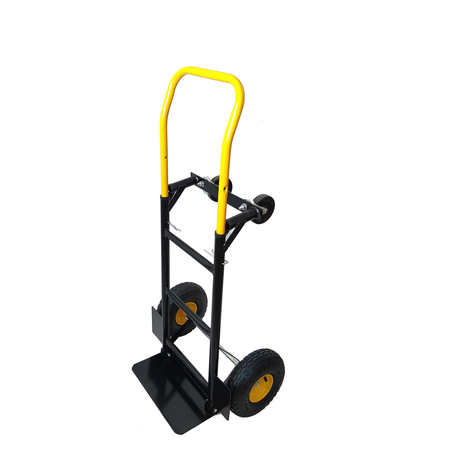 HT1002BK-YL Hand Truck Dual Purpose 2 Wheel Dolly Cart and 4 Wheel Push Cart with Swivel Wheels 330 Lbs Capacity Heavy Duty Plat