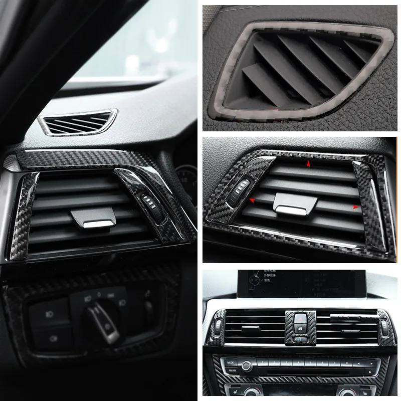 For BMW 3 4 Series F30 F32 2013 2014 2015 2016 2017 2018 Carbon Fiber Car Interior Air Conditioner Air Outlet Vent Cover Decor