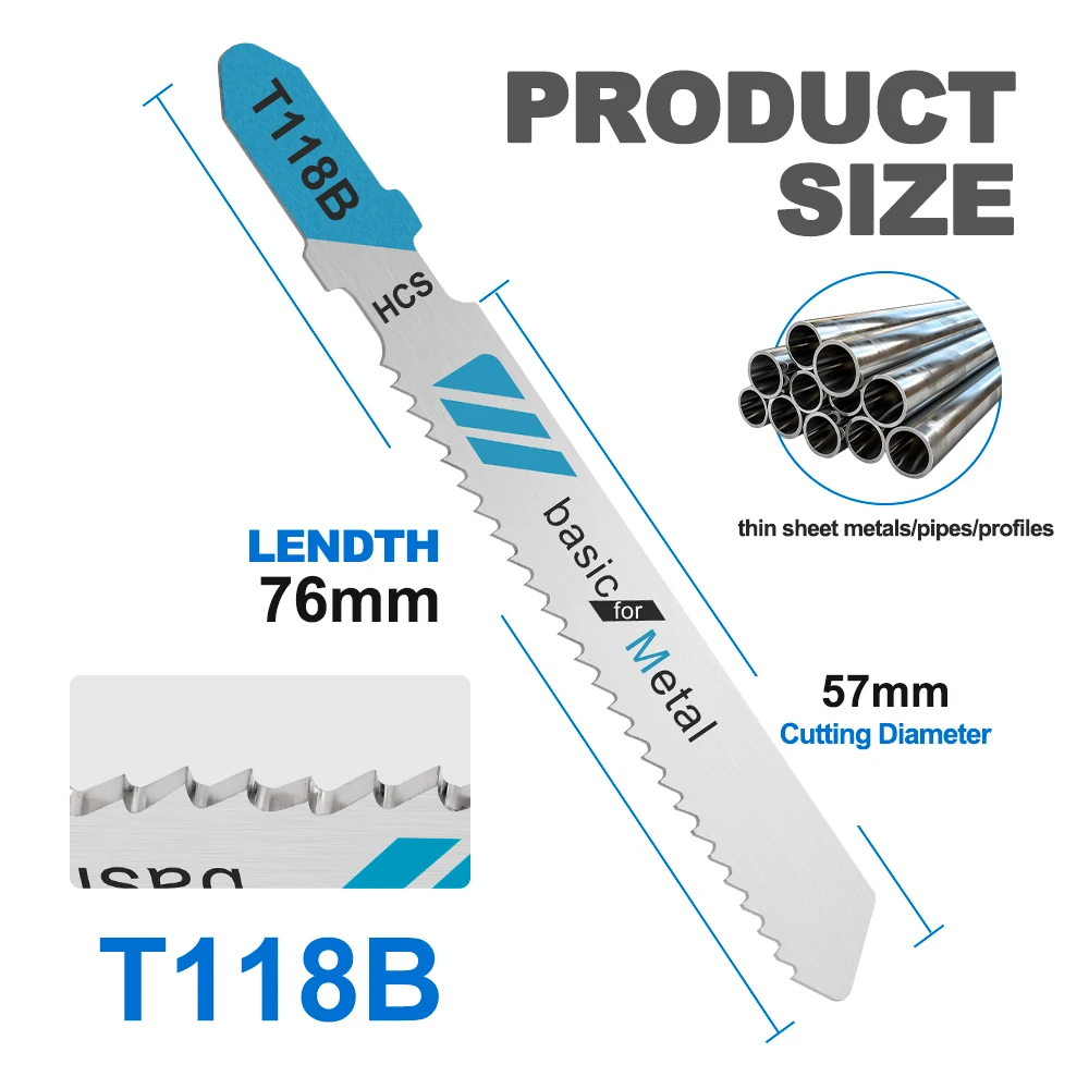 XCAN 5pcs HCS Jigsaw Blades T118B 76mm High Carbon Steel Jig Saw Blades T-Shank for Wood Cutting Tools