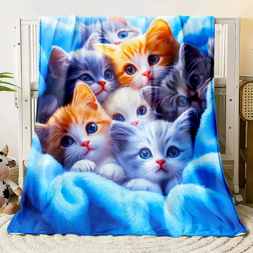 Adorable Kittens HD Print Flannel Blanket - Lightweight, Soft & Warm Throw for Sofa, Bed, Travel, Office