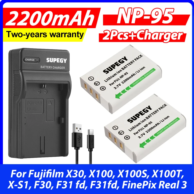 NP-95 NP95 DB-90 DB90 Battery + Charger Kit for Fujifilm X30, X100, X100S, X100T, X-S1, F30, F31 fd, F31fd, FinePix Real 3