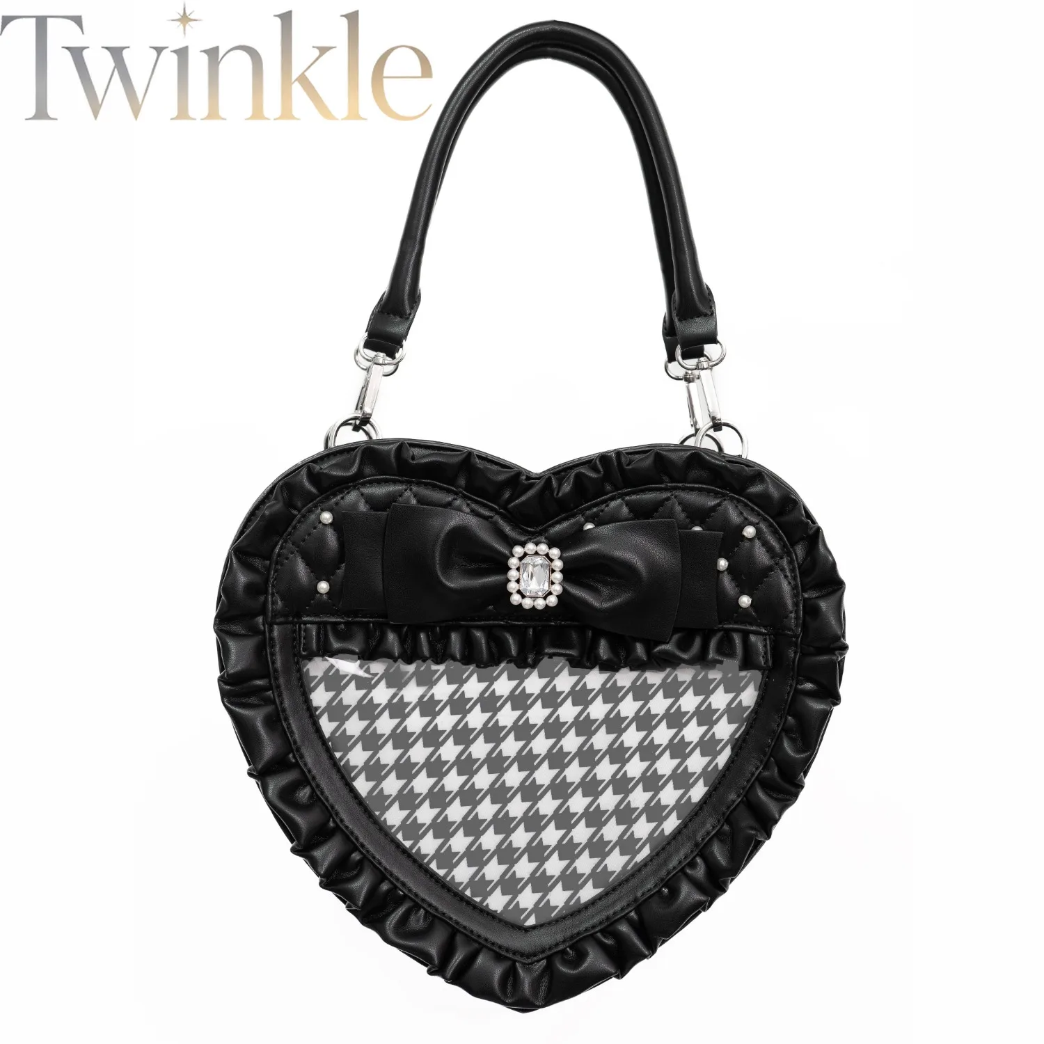 Women Crossbody Bag Ita Bag Heart Shaped Handbag Lolita Big Bow Soft Girl Cute Kawaii Subculture Purse Pink Black