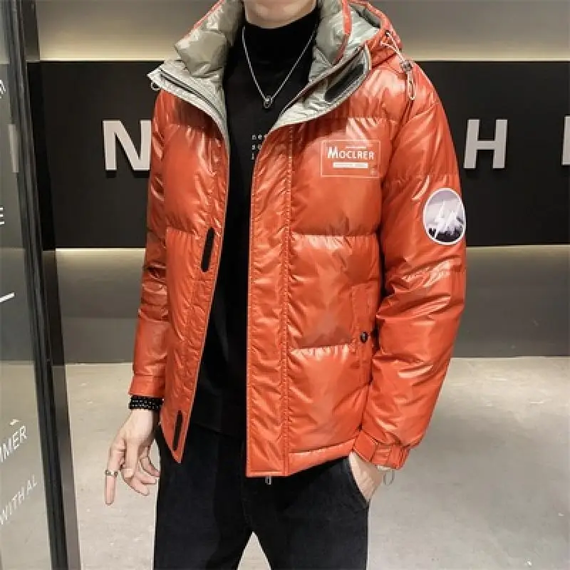 Men Jacket Solid Color Hooded Long Sleeve Zip Up Pocket Down Jacket Quilted Coat Winter Red and Black Down Jacket M-3Xl Brand