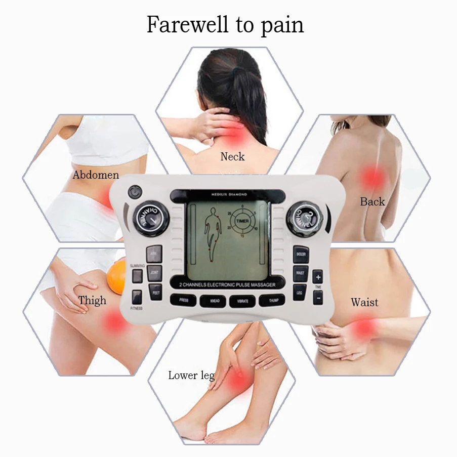 12 Modes Electronic Tens Pulse Massager EMS Muscle Stimulator Acupuncture Digital Low Frequency Physiotherapy Device Fat Burner