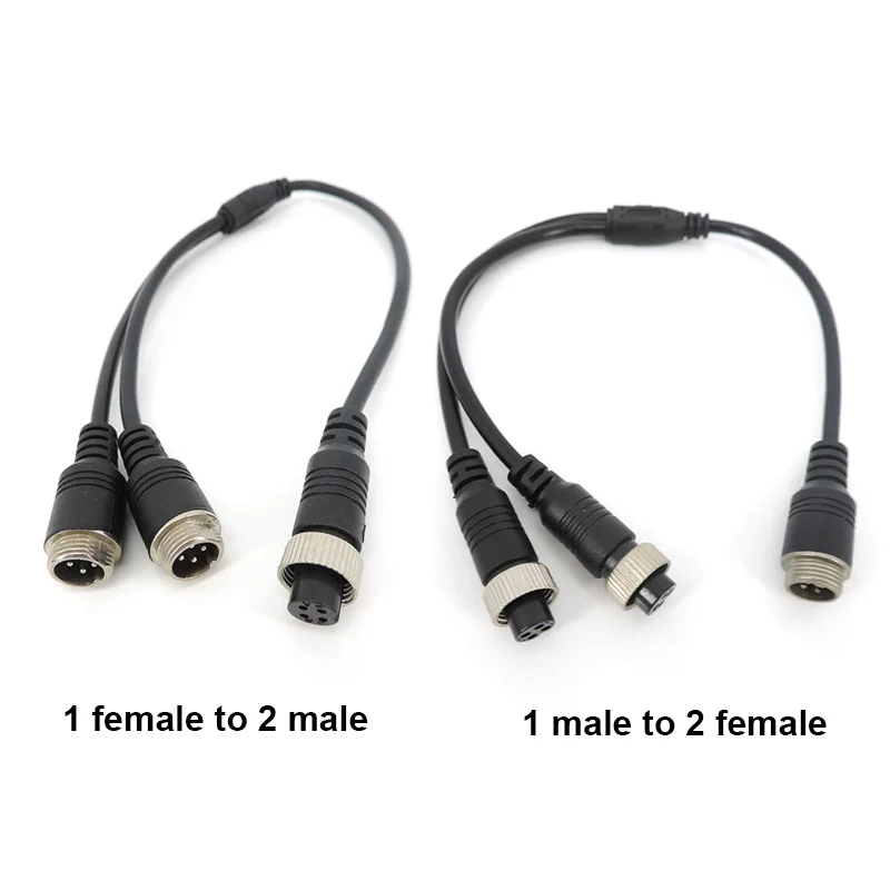 M12 4Pin Aviation Head to Aviation Head Male to 2 Female to 2 male Extension Y Splitter Cable Adapter for CCTV Camera  A7