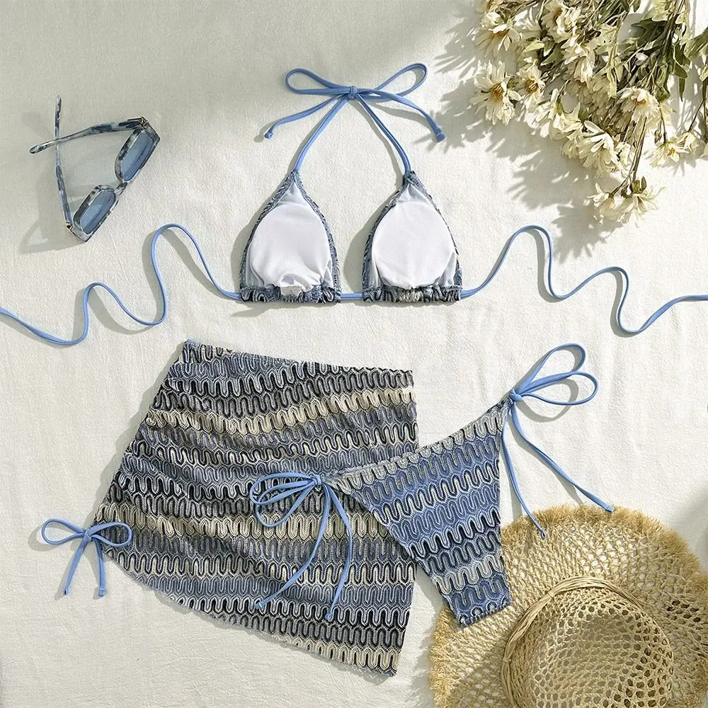 3Pcs/Set Fashion Summer Beach Bikini Brazilian Casual Women Swimsuit Halter Bathing Suit Bikini Set Holiday