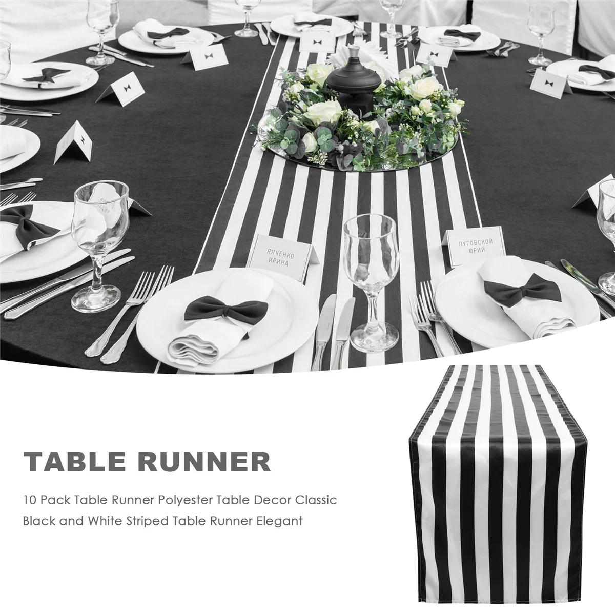 BAAX 10 Pack Table Runner Polyester Table Decor Classic Black and White Striped Table Runner Modern Elegant Design
