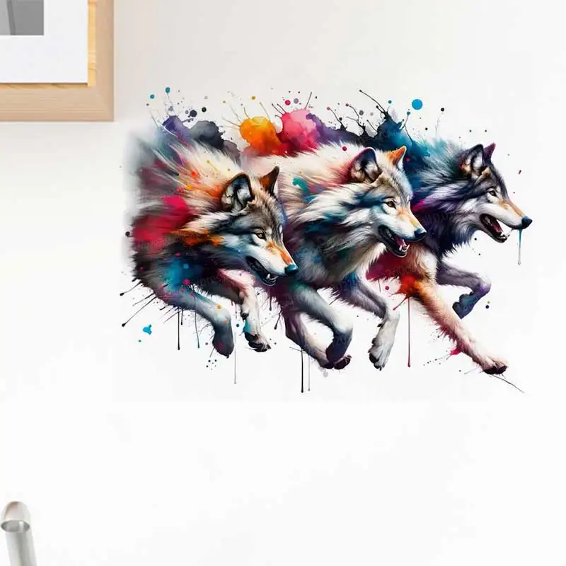 

Colorful Wolf Pack Wild Animal Wall Stickers Removable PVC for Bedroom Living Room Decorative Art Animal Wall Decals AA292