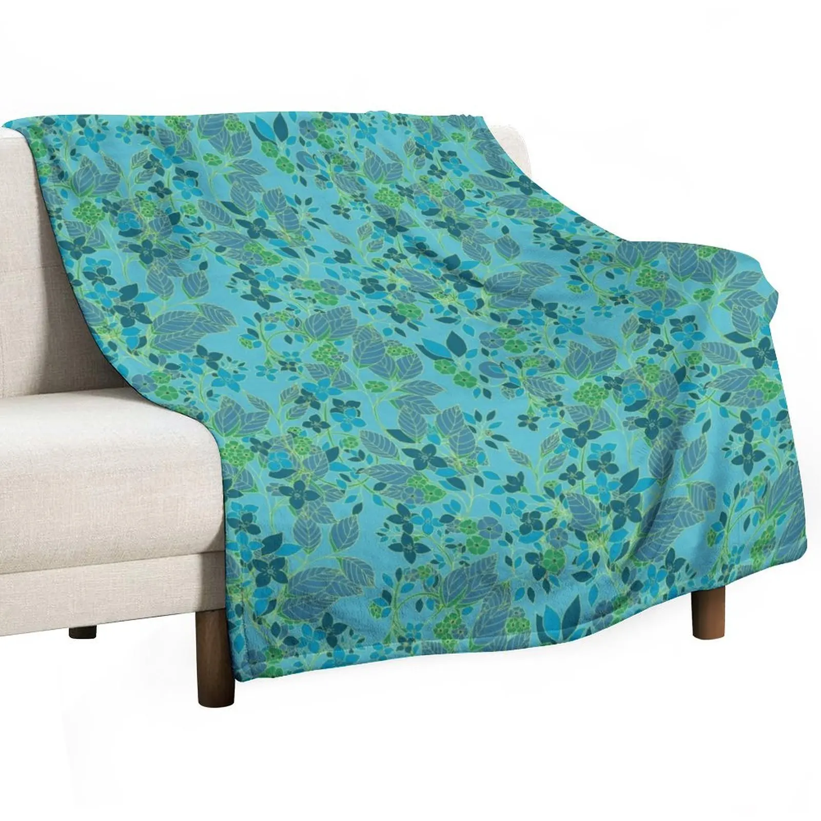 Tree in bloom blue green version Throw Blanket Beautifuls Hairy Blankets